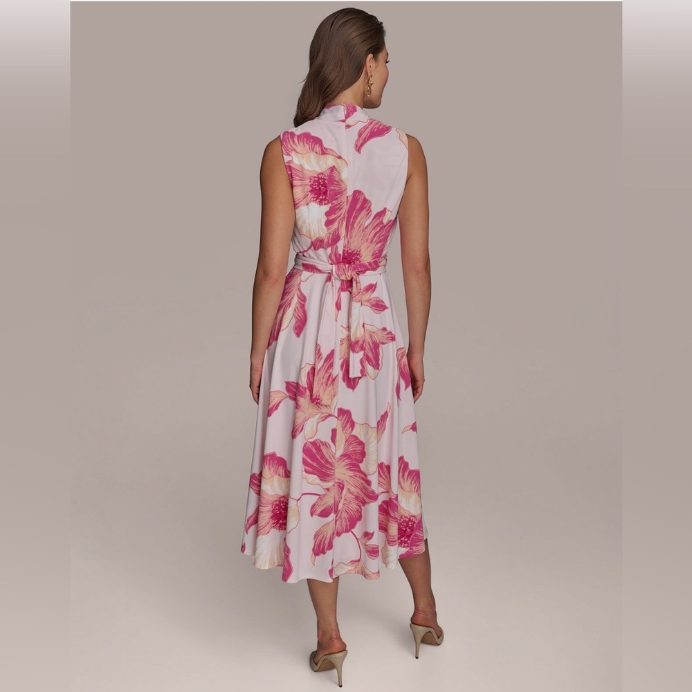 NWT Donna Karan Floral A-Line Midi Dress. Size 12. Misty Rose Pink - Picture 8 of 10